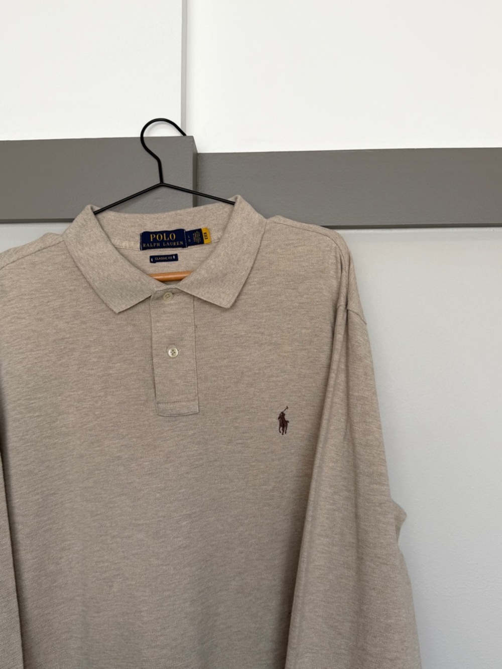 Polo Ralph Lauren Beige Long Sleeve Polo Shirt Classic Fit Size L - Picture 7 of 8